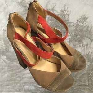 Zodiac USA Trixie Suede Leather Strappy Chunky Heels 70s Vibe Zip Back Sz 8